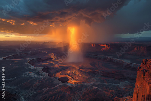 A small thunderstorm pours in the  desert photo