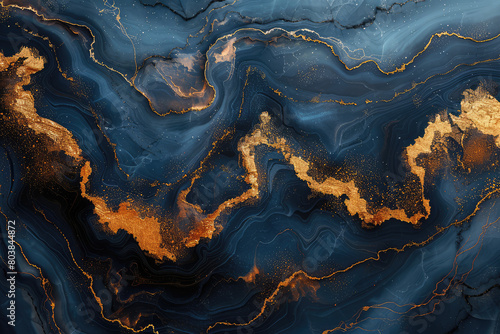 A mesmerizing marble pattern with dark blue and gold veins. Created with Ai