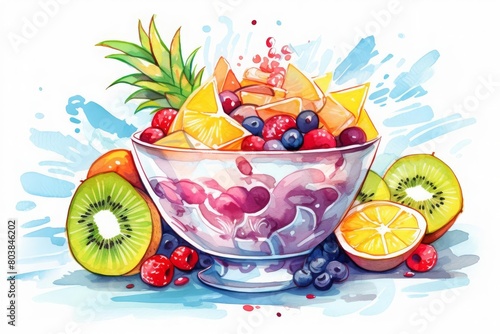 colorful acai bowl topped with fresh fruit photo