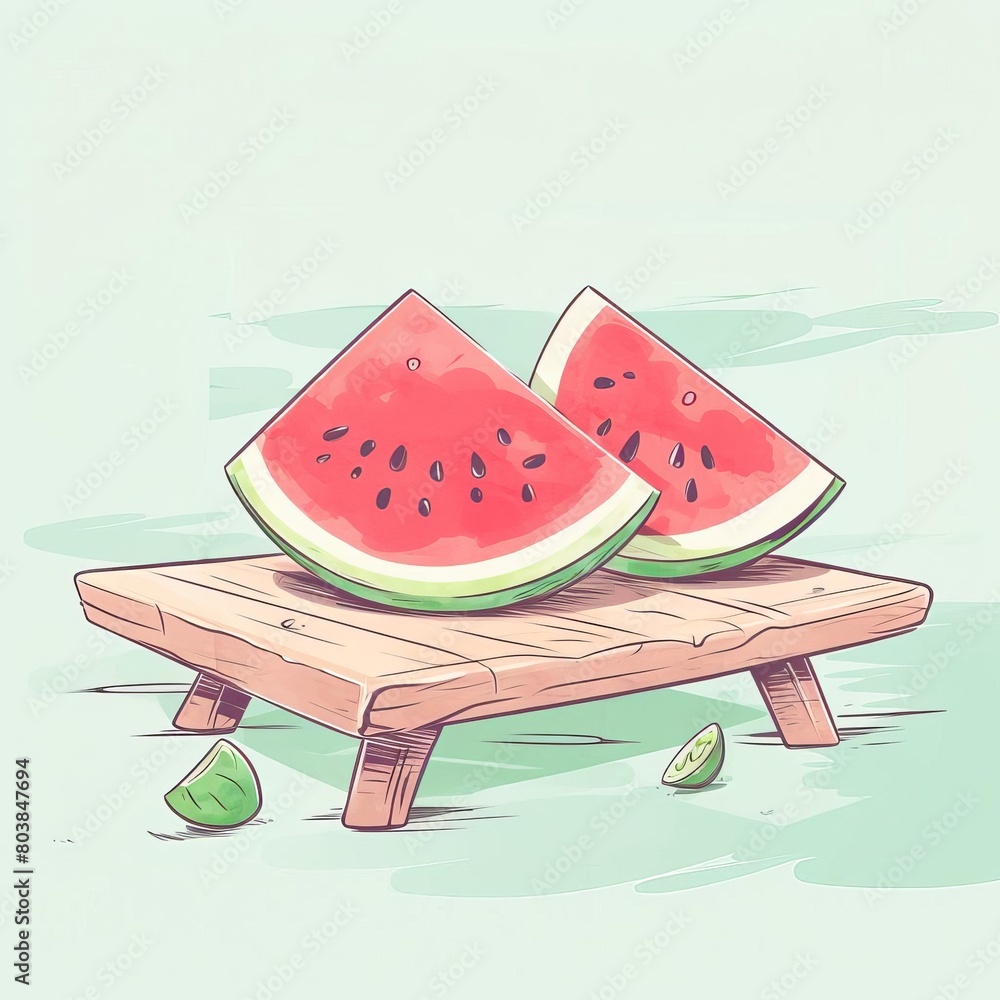 slices of watermelon on a picnic table slices of watermelon on a picnic table