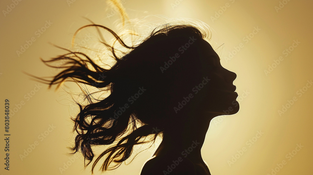 Silhouette of woman head with waving hair Silhouette of woman head with waving hair