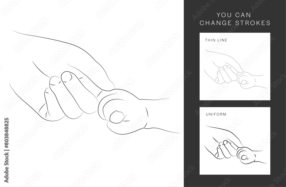 Parent and Child Holding Hand, Hand Drawn Illustration, Isolated Vector	