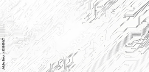 White background with gray circuit board lines and technology vector banner template design for business in the style of internet concept photo
