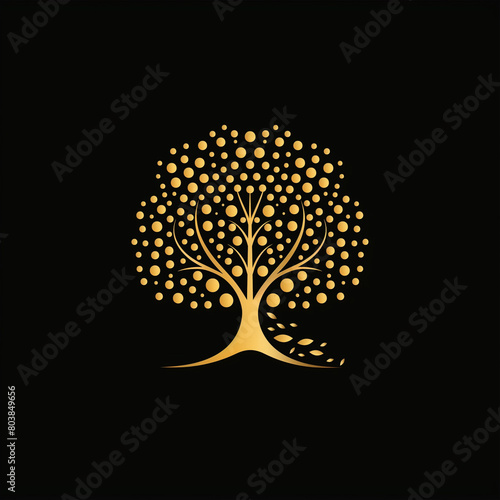 Minimalist Illustration of a Golden Tree on a Black Background, Featuring a Simple Yet Striking Contrast