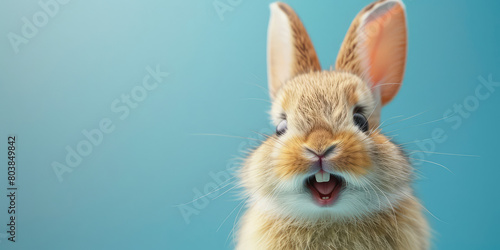 Cute happy bunny with its mouth open. Created with Ai