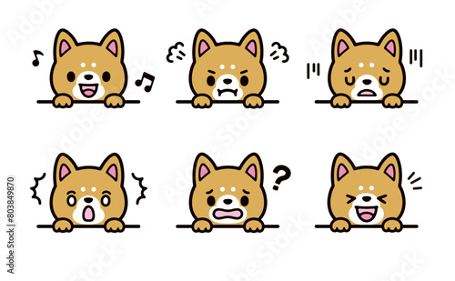 Clip art set of cute dog's facial expression with paws out