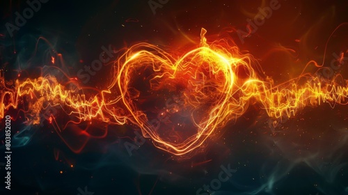 Heart pulse pattern in glowing orange light against a dark background