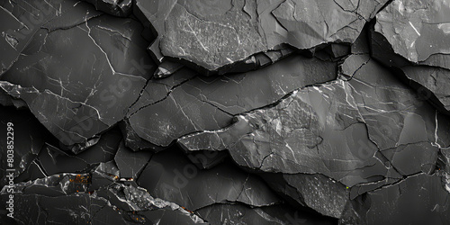 Black and white stone wall texture background. Background of black rocks and stones for design in the monochrome style. Created with AI photo