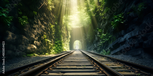 The train tracks in the forest Maintenance Geotechnical Design sunlight background 
