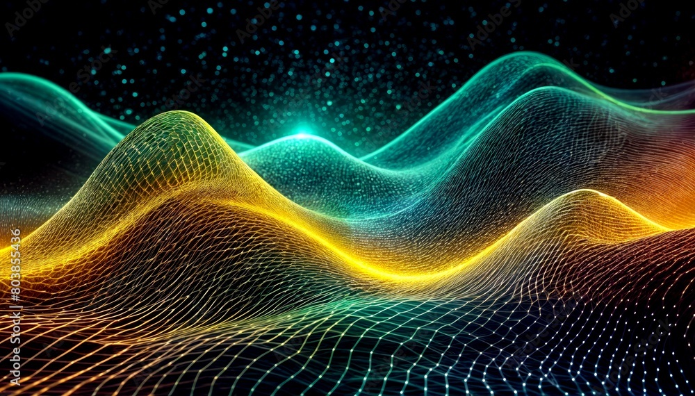 Dynamic Glowing Grid in Futuristic Landscape Dynamic Glowing Grid in Futuristic Landscape
