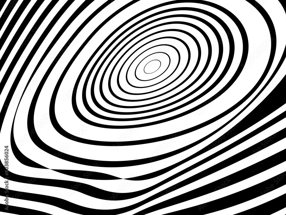Abstract hypnotic wave pattern with black-and-white striped lines. Psychedelic background. Op art, optical illusion. Modern design, graphic texture. Abstract hypnotic wave pattern with black-and-white striped lines. Psychedelic background. Op art, optical illusion. Modern design, graphic texture.