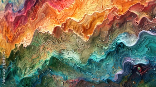 A stunning display of ultra-realism, a colorful texture bursts forth with vibrant energy, its rough surface adorned with a mesmerizing mix of hues.