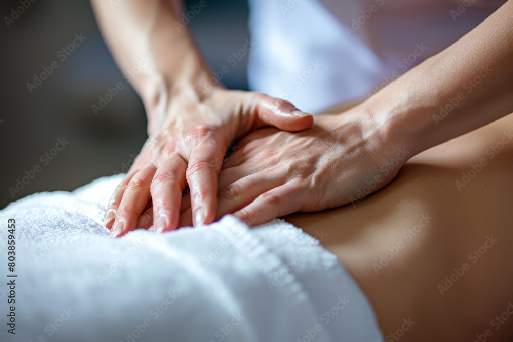 A massage therapist is massaging a client's back A massage therapist is massaging a client's back