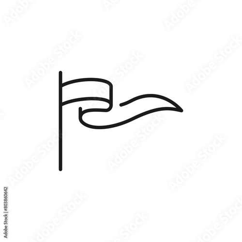 Waving Flag icon. A streamlined representation of a flag in motion, signifying change, pride or heraldry. This icon is versatile for movement or marking a significant point. Vector illustration