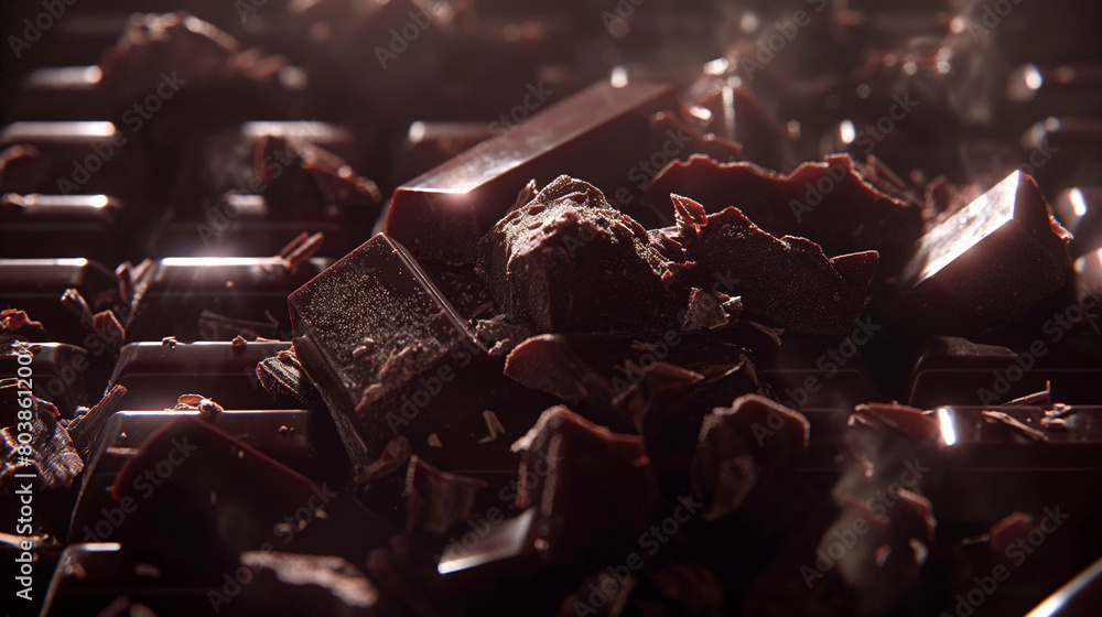 A detailed closeup shot of a single piece of delicious chocolate resting on a mound of assorted chocolates. The rich texture and deep color make for a mouthwatering image A detailed closeup shot of a single piece of delicious chocolate resting on a mound of assorted chocolates. The rich texture and deep color make for a mouthwatering image