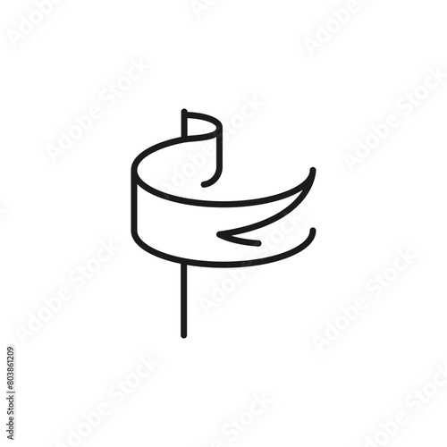 Twisted Flag icon. A minimalistic depiction of a stylized flag with a twist, conveying motion or a breeze. Commonly used to symbolize location, movement, or celebration. Vector illustration