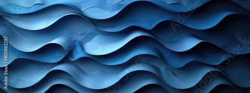 Blue wave background with three-dimensional waves, dark blue and indigo. Created with Ai