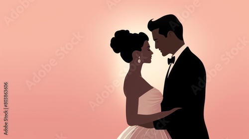 Bride and groom sharing a tender dance isolated on a romantic gradient background photo