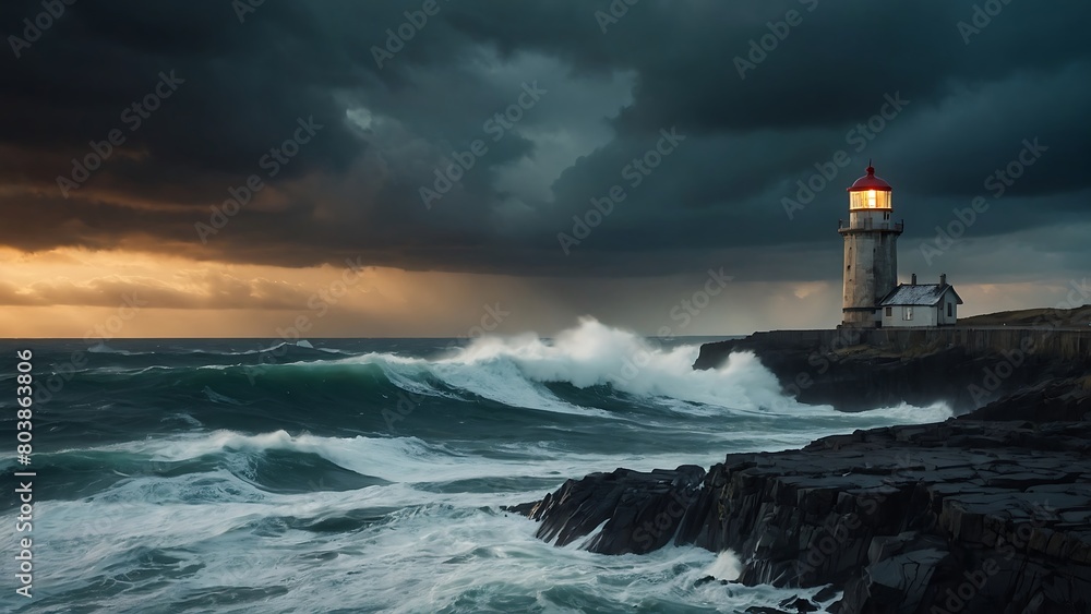 Obraz premium lighthouse on the coast Guiding Light Solitary Lighthouse