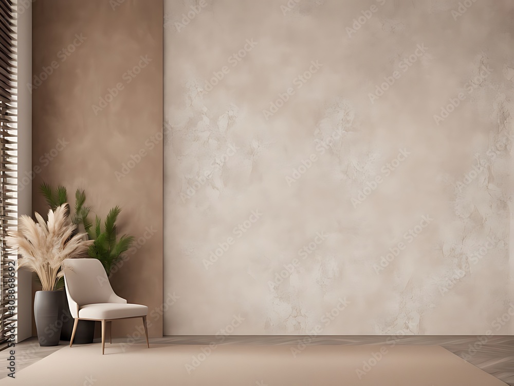 Light beige living room - modern interior hall and furniture design. Mockup for art - ivory taupe empty texture plaster microcement wall. Luxury premium nude accent lounge reception. 3d render Light beige living room - modern interior hall and furniture design. Mockup for art - ivory taupe empty texture plaster microcement wall. Luxury premium nude accent lounge reception. 3d render