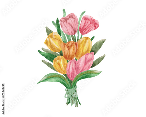 Watercolor Tulip Flower Bouquet Illustration
