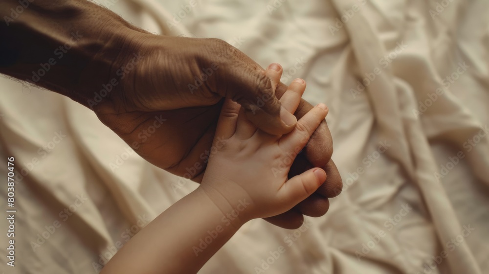 The hand of a child and an adult