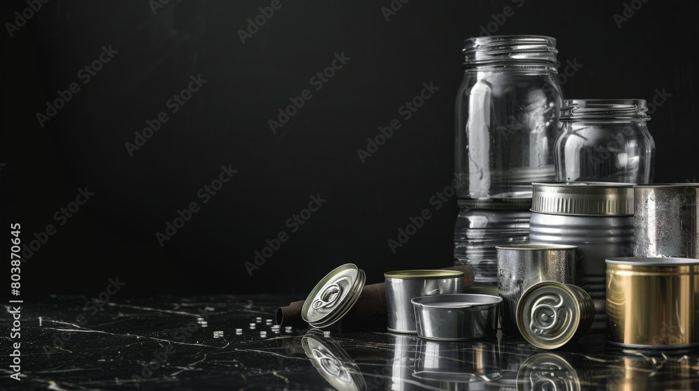 Empty and clean cans on a dark background Empty and clean cans on a dark background