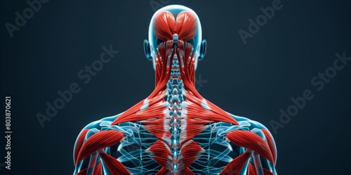 The image shows a detailed view of the human muscular system with tulang belakang and tulang rusuk. photo
