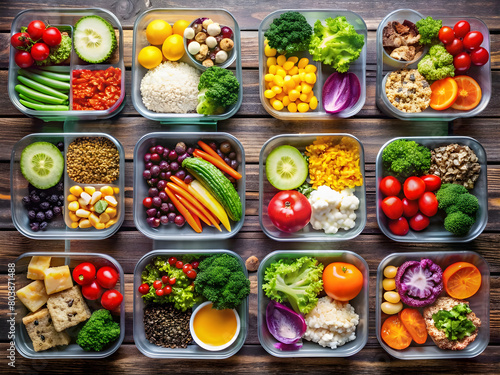 Salad bar with different fresh ingredients as background  top view