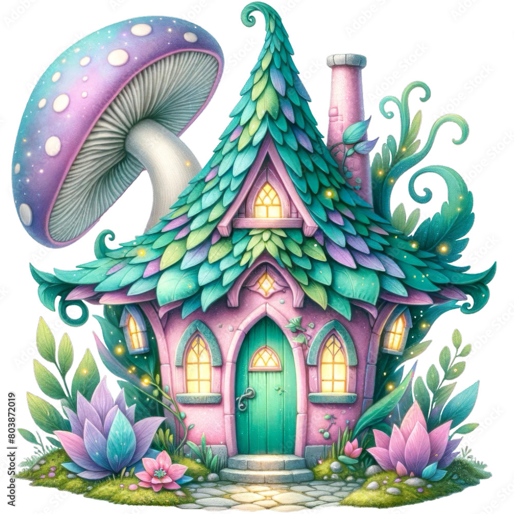Green  pink Fairy house 