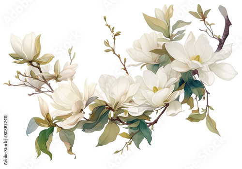 Watercolor of Tropical spring floral green leaves and flowers s isolated on transparent png background  bouquets greeting or wedding card decoration