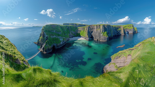Photo of watched the rope bridge connecting to an island in Northern Ireland. Created with Ai photo