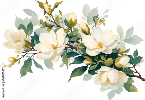 Watercolor of Tropical spring floral green leaves and flowers s isolated on transparent png background, bouquets greeting or wedding card decoration © Vuong