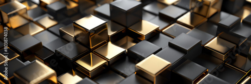 Abstract background for business with black and gold in the shape of a 3D box.