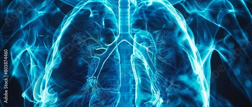 Radiant blue human respiratory system and lungs 