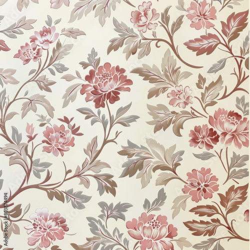 Small pink and gray floral pattern wallpaper
