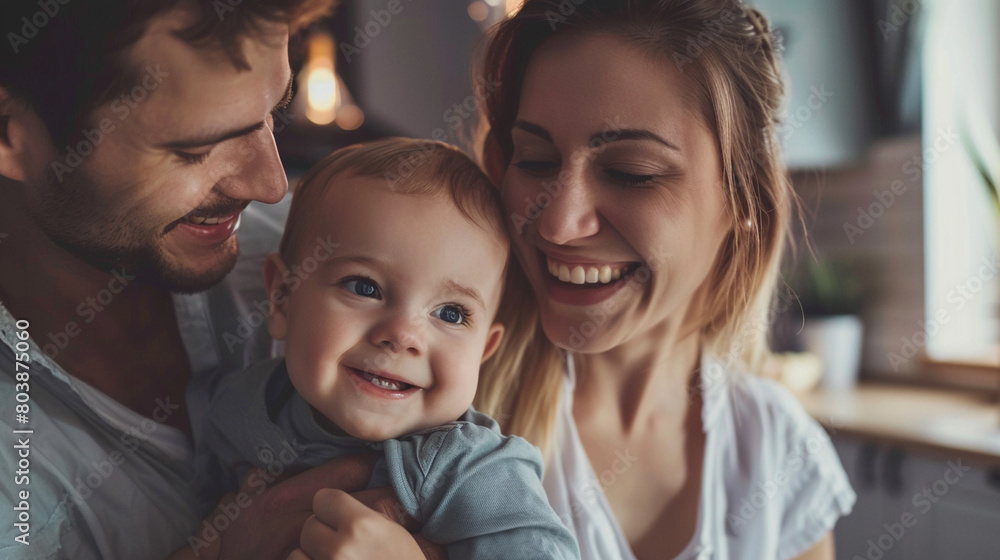 Smiling young parents and their child