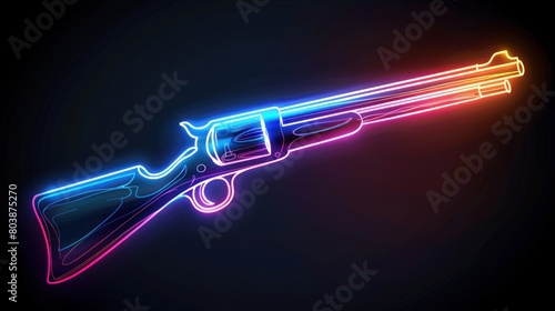 Glowing neon Hunting gun icon isolated on black background.