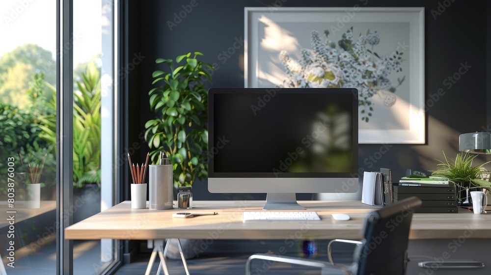 Minimalist Business Workspace: A 3D rendering of a minimalist workspace Minimalist Business Workspace: A 3D rendering of a minimalist workspace