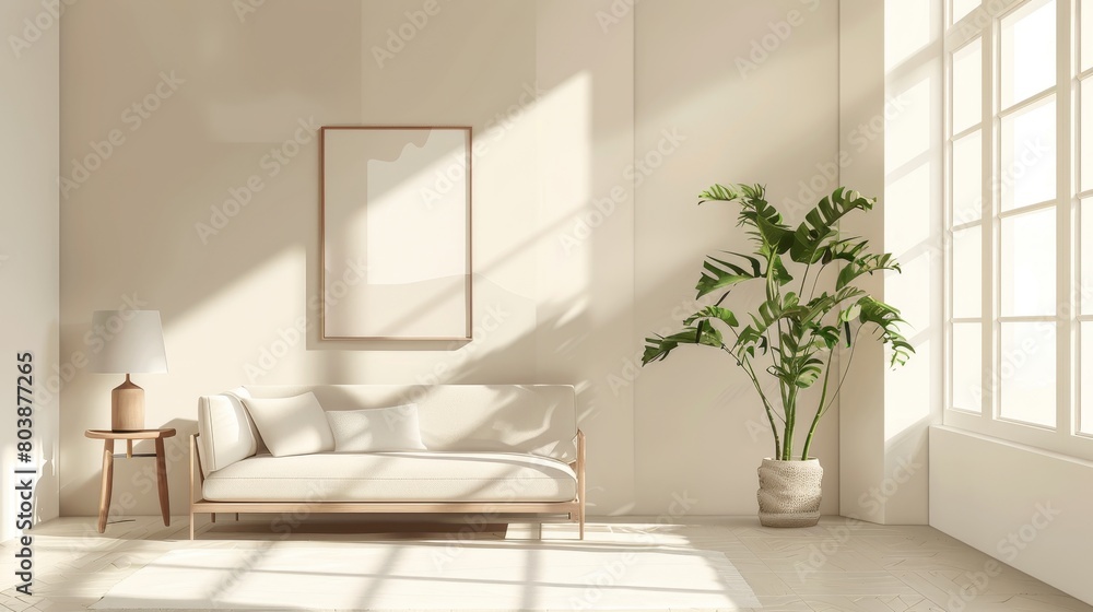 Minimalist Interior Monochromatic Scheme: An illustration showcasing a minimalist interior with a monochromatic color Minimalist Interior Monochromatic Scheme: An illustration showcasing a minimalist interior with a monochromatic color