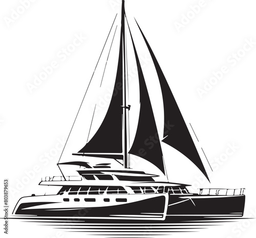 catamaran boat in a simple silhouette vector with a white background
