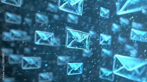 A lot of email icons are sent through a blue tunnel