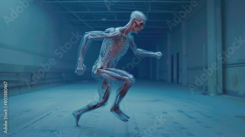 A man running with muscles visible
