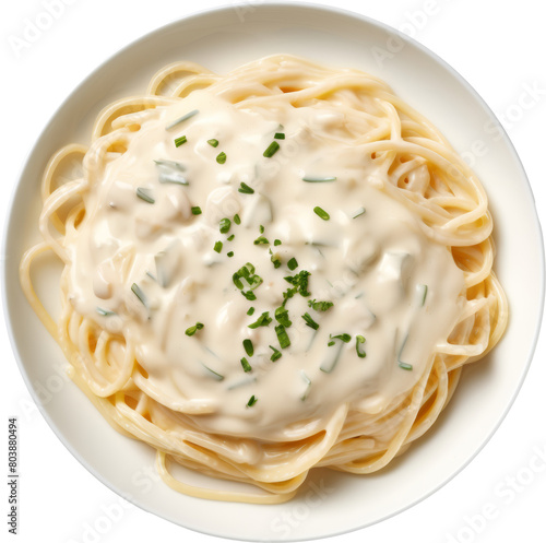 cream white sauce spaghetti cabonara isolated on white or transparent background,transparency  photo