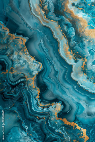 Teal & Gold Marble Abstract, Luxurious Top View Background