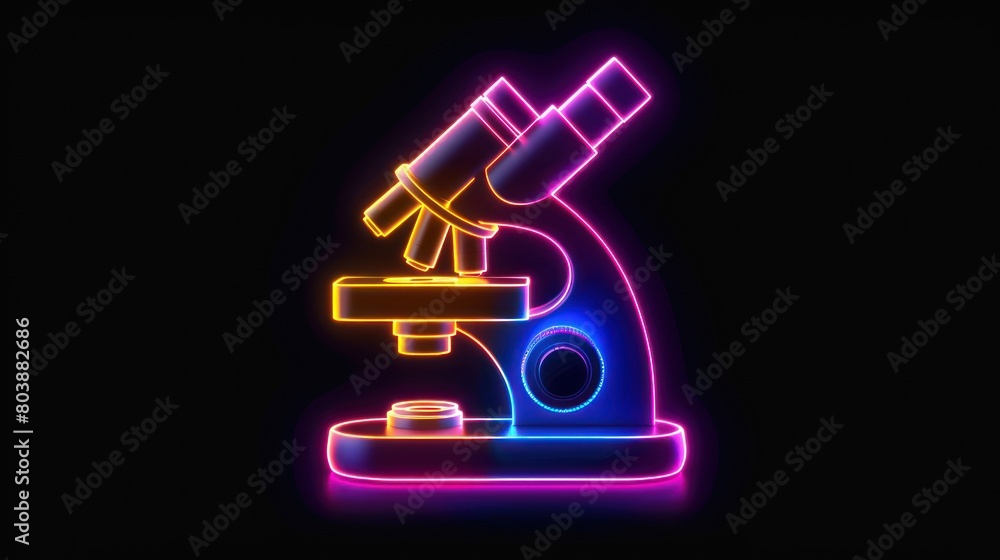 Glowing neon line Microscope icon isolated on black background. Glowing neon line Microscope icon isolated on black background.