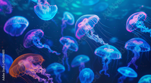 Vibrant Jellyfish Dance, Illuminating the Deep Blue © M.Gierczyk