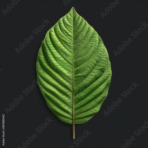 Kratom leaf isolated on black background