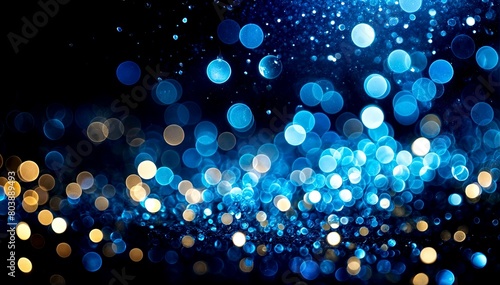 Sparkling Blue Bokeh on Dark Background with Glitter Overlay