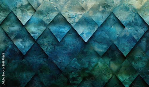 Abstract background with dark blue and green diamonds in the style of digital art. Created with Ai
